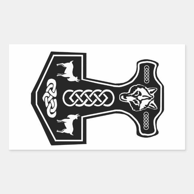 Pagan Thor's Hammer with Wolf and Goats Rectangular Sticker (Front)