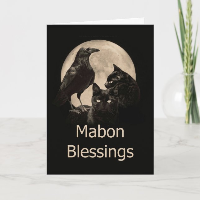 Pagan Wicca Mabon Blessings With Raven and Cats  Card (Front)