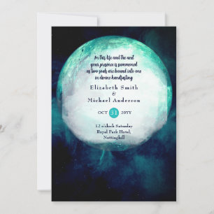 Pagan Wiccan Teal Moon Gothic Handfasting Invite