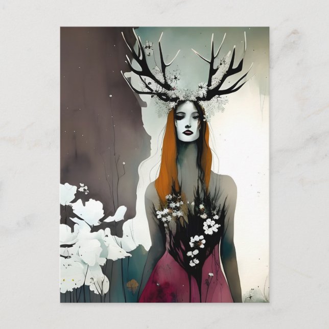 Pagan Woman Elen of the Ways Flowers Postcard (Front)