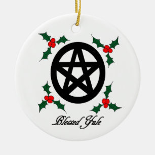 Pagan Yule Ornament with Pentacle and Mistletoe