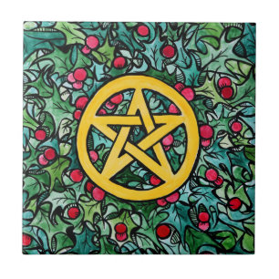Pagan Yule Pentagram Ceramic Tile