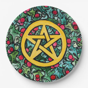 Pagan Yule Pentagram Paper Plate