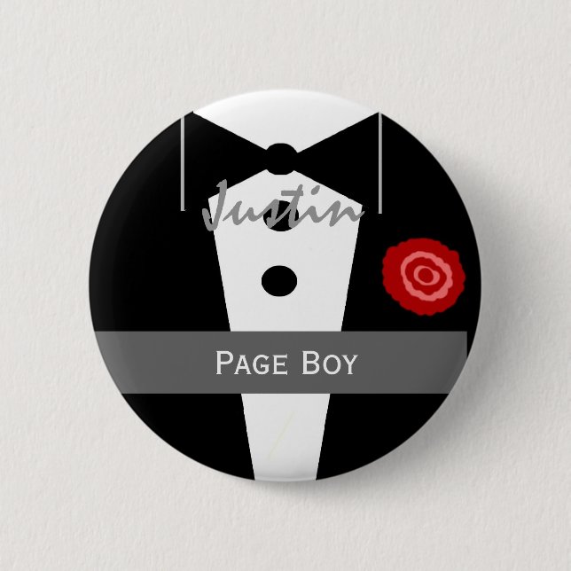 PAGE BOY Custom Name Tux Wedding 6 Cm Round Badge (Front)