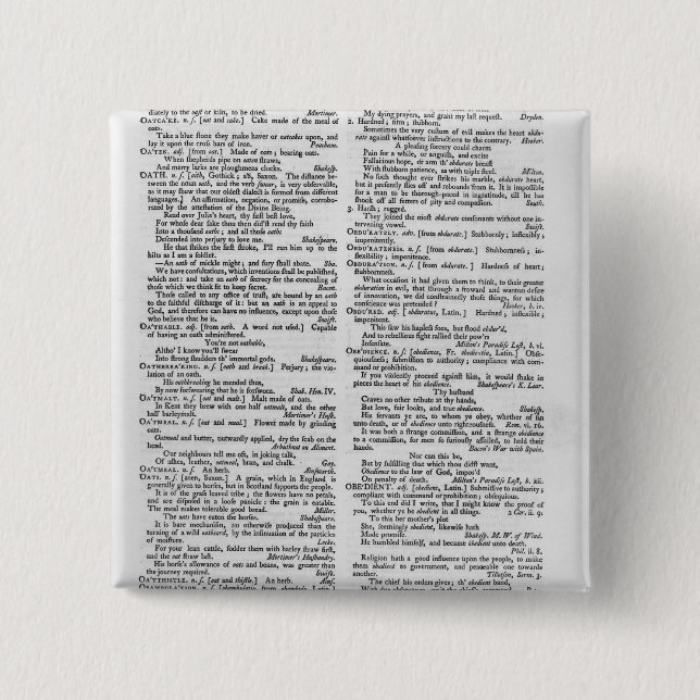 Page from a Dictionary 15 Cm Square Badge (Front)
