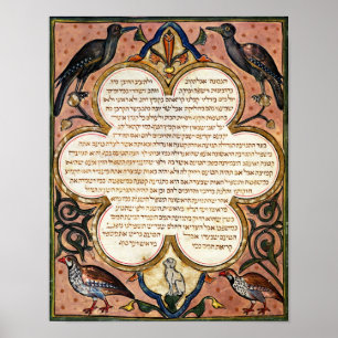 Page from a Hebrew Bible with birds, 1299 Poster