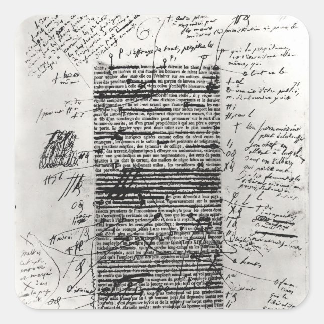 Page from one of Balzac's works Square Sticker (Front)