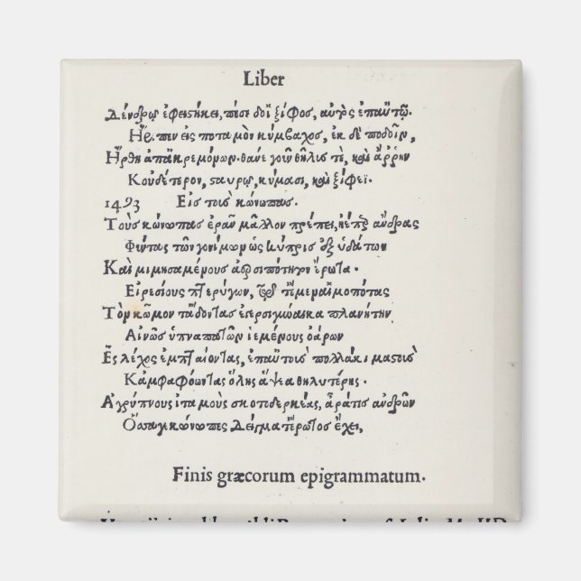 Page of Greek Epigrams by Angelo Poliziano, 1498 Magnet (Front)
