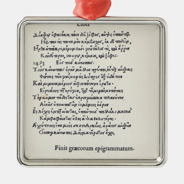 Page of Greek Epigrams by Angelo Poliziano, 1498 Metal Ornament (Front)