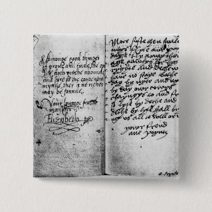 Page of manuscript 15 cm square badge