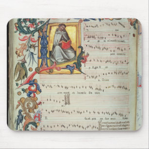 Page of musical notation with a historiated mouse pad