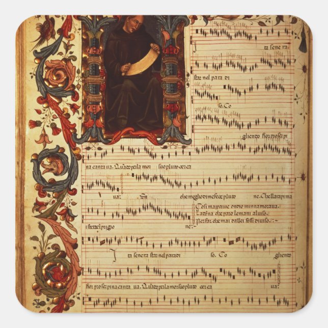 Page of Musical Notation with historiated Square Sticker (Front)