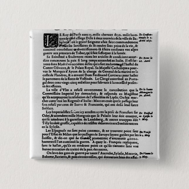 Page of text from 'La Gazette' 15 Cm Square Badge (Front)