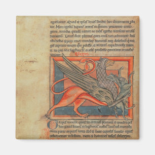 Page of text with an illustration of a griffin magnet