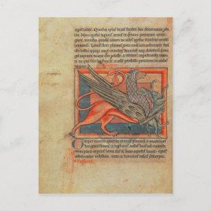 Page of text with an illustration of a griffin postcard