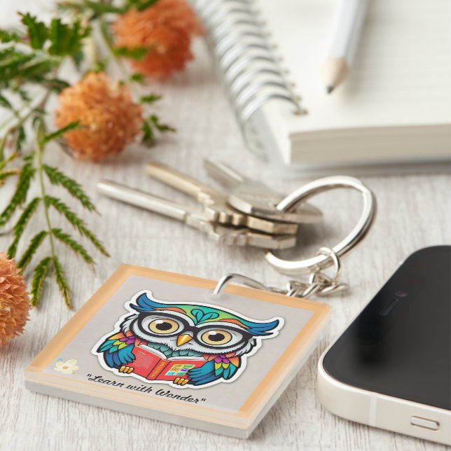 "Page Turner Owl" Key Ring (Front Right)