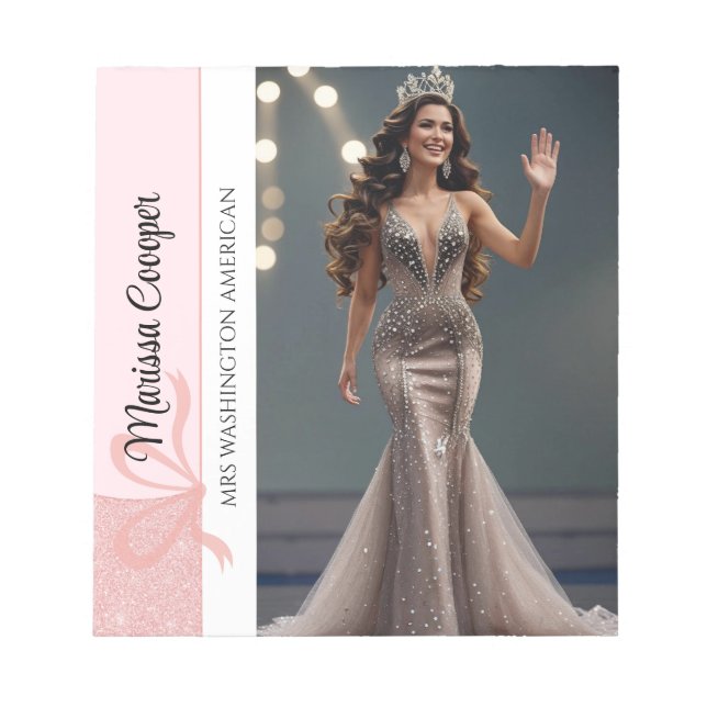 Pageant Autograph Pad Glitter Bow Notepad (Front)