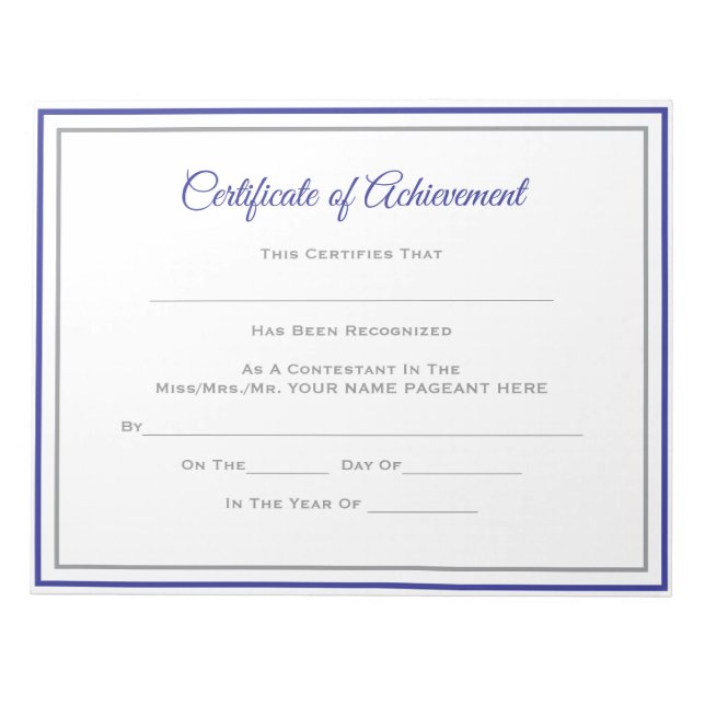 Pageant Certificates-Achievmnt Notepad (Front)