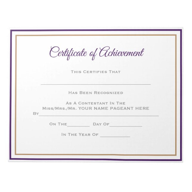Pageant Certificates-Achievmnt Notepad (Front)