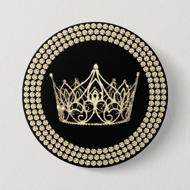Pageant Crown Button - Black & Gold Glam (Front)