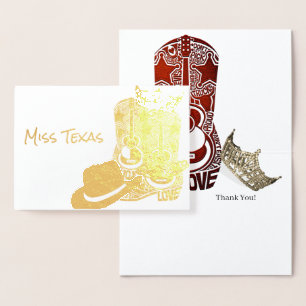 Pageant Crown Cowboy Boot Gold Thank You Foil Card
