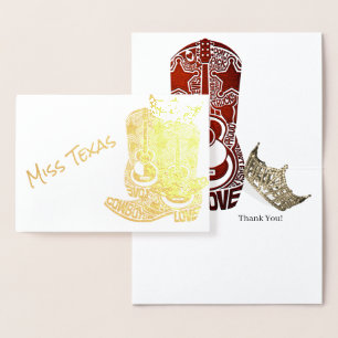 Pageant Crown Cowboy Boot Gold Thank You Foil Card