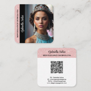 Pageant Photo Calling Card Pink Glitter QR Code