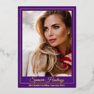 Pageant Photo Card Real Foil Purple Border