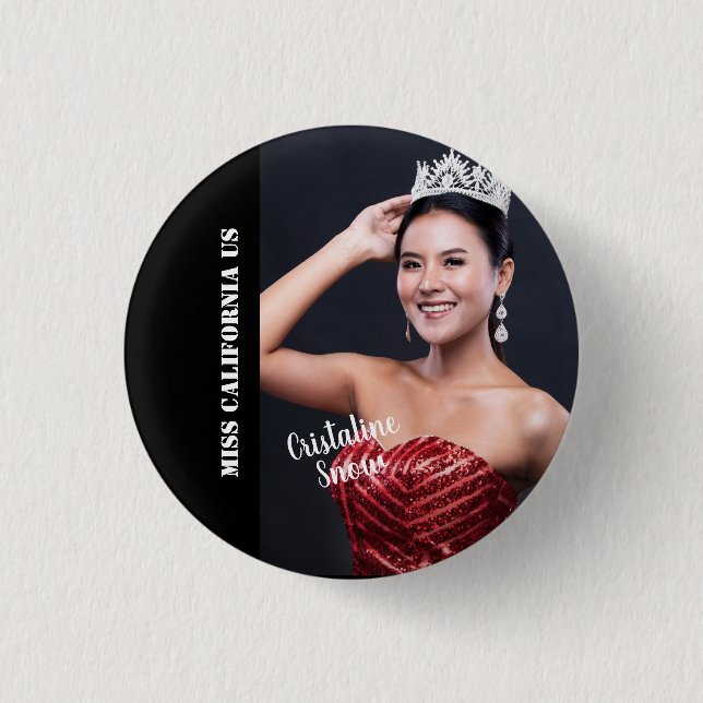Pageant Sash Button Pin - Photo Dark Background (Front)