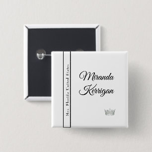 Pageant Sash Button Pin White Background Crown