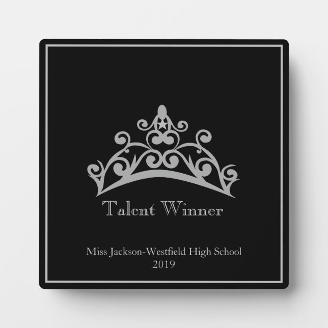Pageant Silver Tiara Crown Talent Plaque (Front)