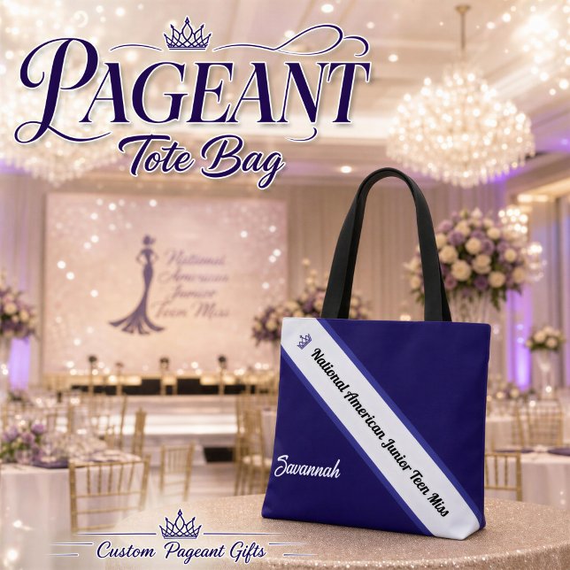Pageant Tote Bag Custom Sash Crown Pageants (Custom pageant sash tote bag with customizable name and pageant title, crown logo in various colors)