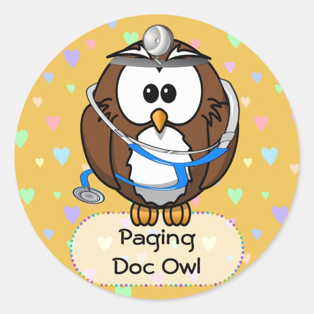 paging Doc Owl Classic Round Sticker (Front)