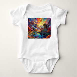 Pagoda and Coloured Landscape Baby Bodysuit