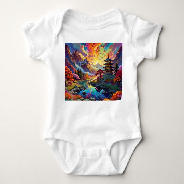 Pagoda and Coloured Landscape Baby Bodysuit (Front)