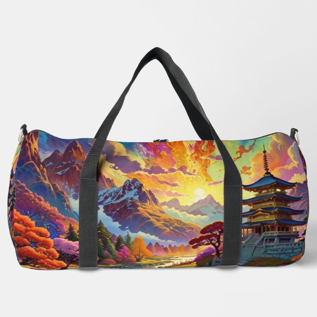 Pagoda and Coloured Landscape Duffle Bag (Front)