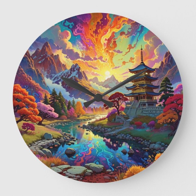 Pagoda and Coloured Landscape  Large Clock (Front)