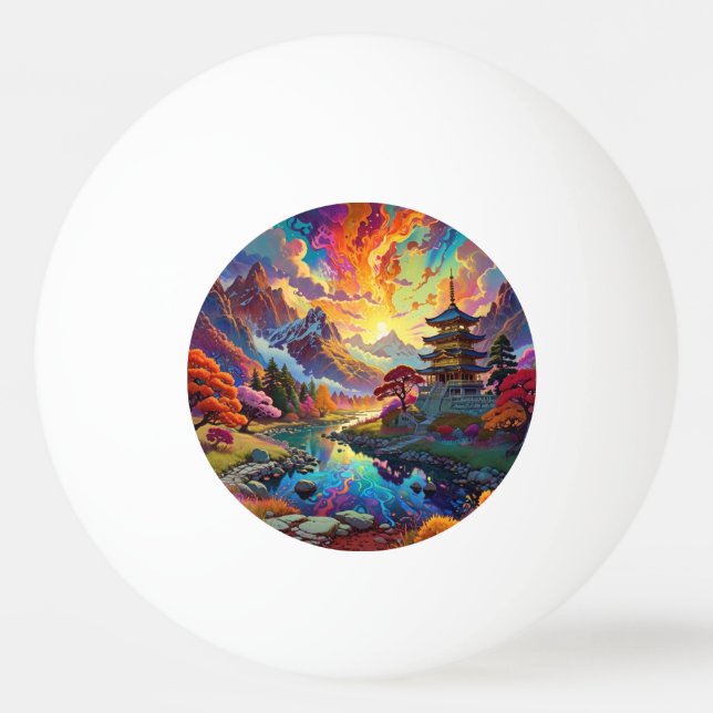 Pagoda and Coloured Landscape Ping Pong Ball (Front)