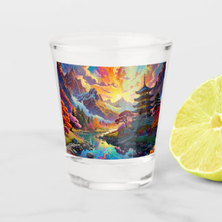 Pagoda and Coloured Landscape Shot Glass
