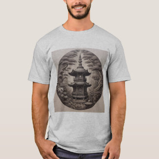 Pagoda Asiática en Bosque Tropical en Ilustración  T-Shirt