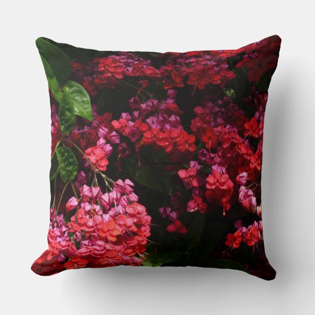 Pagoda Flowers Colourful Red and Pink Cushion (Front)