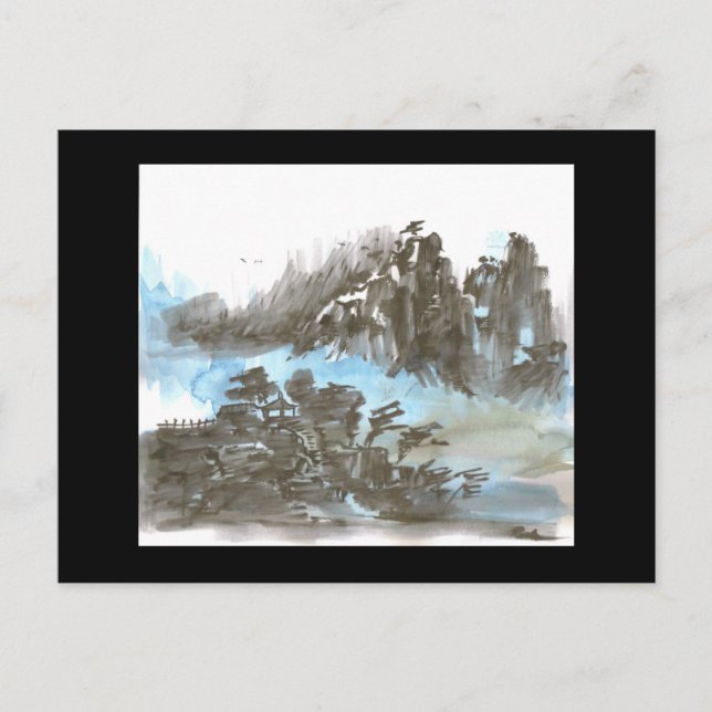 Pagoda in the Mountains in Black Postcard (Front)