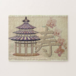 Pagoda Rose Mixed Media Oriental Jigsaw Puzzle