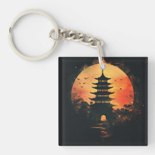 Pagoda Symbol Digital Art Key Ring