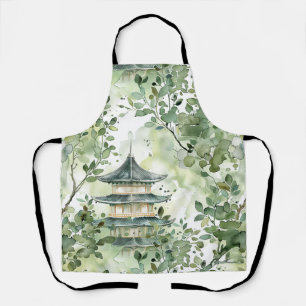 Pagoda Woodland Sage Olive Watercolor Apron