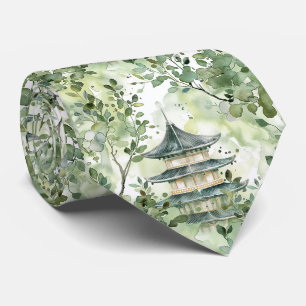 Pagoda Woodland Sage Olive Watercolor Tie