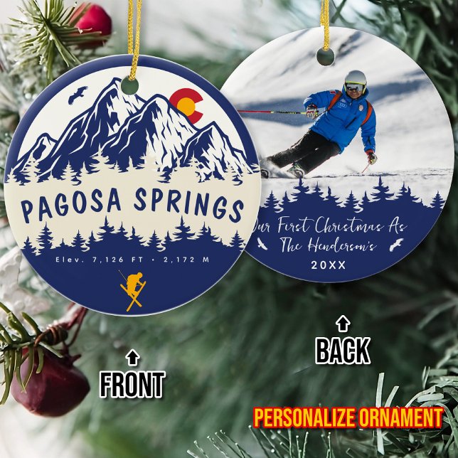 Pagosa Springs Colorado Flag Mountain Skiing Ceramic Ornament (Creator Uploaded)