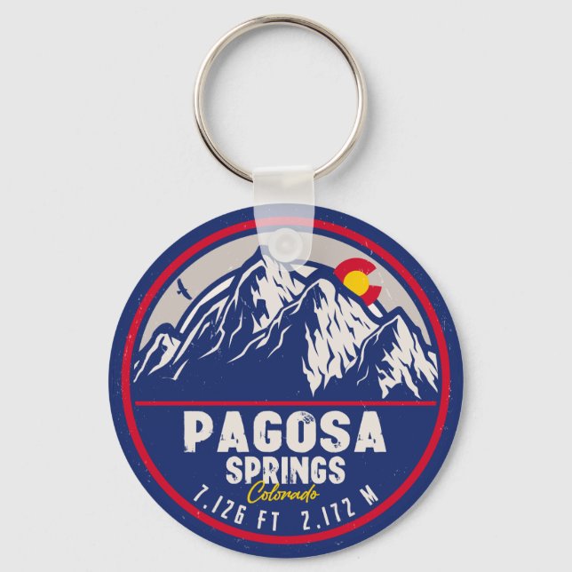 Pagosa Springs Colorado Retro Sunset Mountain Key Ring (Front)