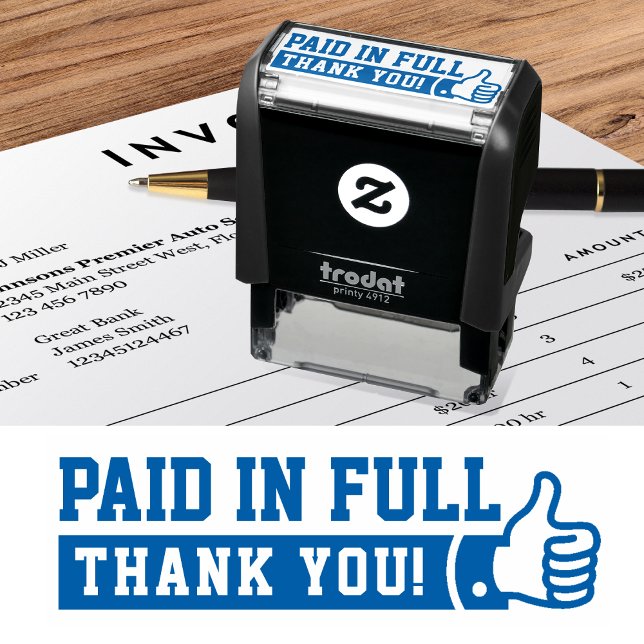 Paid in Full Accounting Thumbs Up Business Blue Self-inking Stamp (Creator Uploaded)
