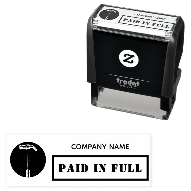 Paid in Full Business Hammer Modern Carpenter Self-inking Stamp (In Situ)